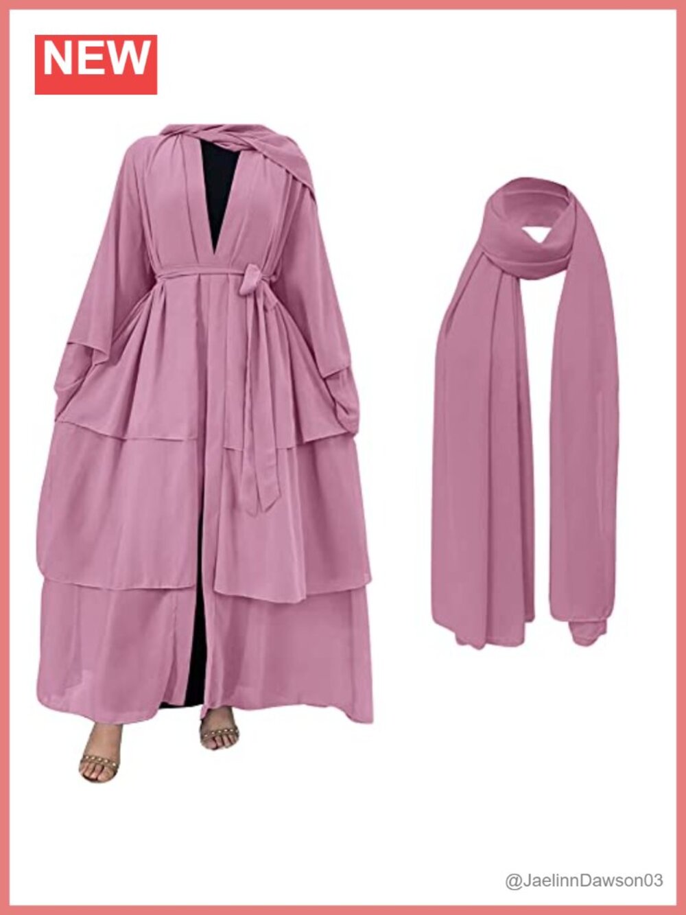 Chiffon Open Front Abaya Cardigan with Hijab Scarf Modest Maxi Dress